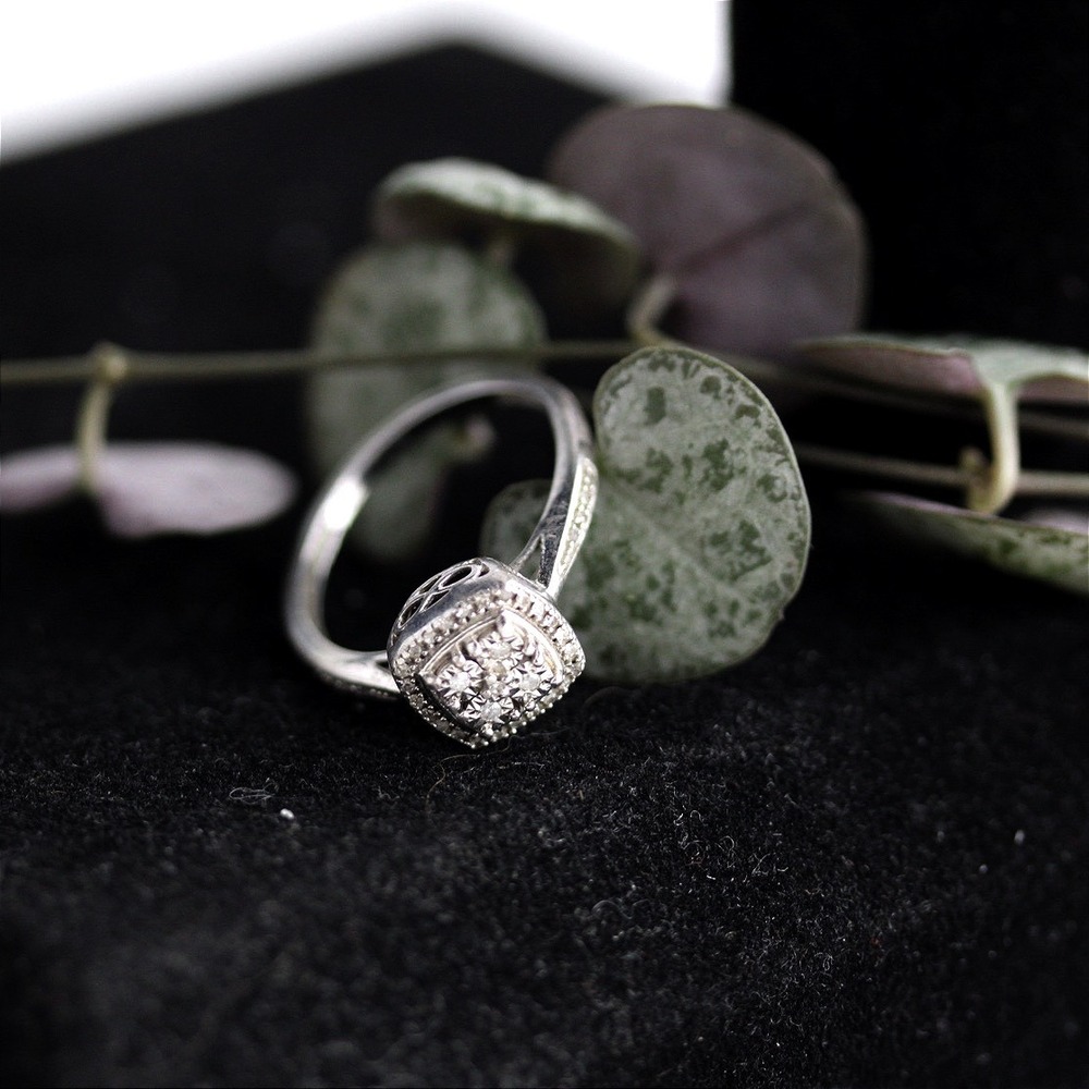 Sterling Silver 925 Cushion Halo Cluster Accent Ring Size 7 Cocktail
